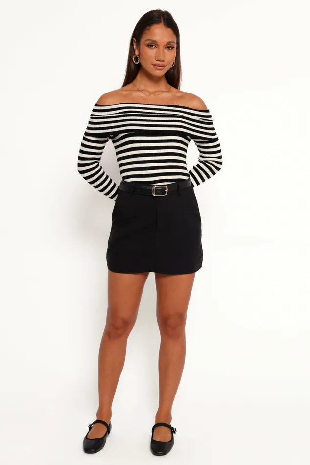 Petal and Pup Ellora Knit Top Black Cream Women Off The Shoulder Tops