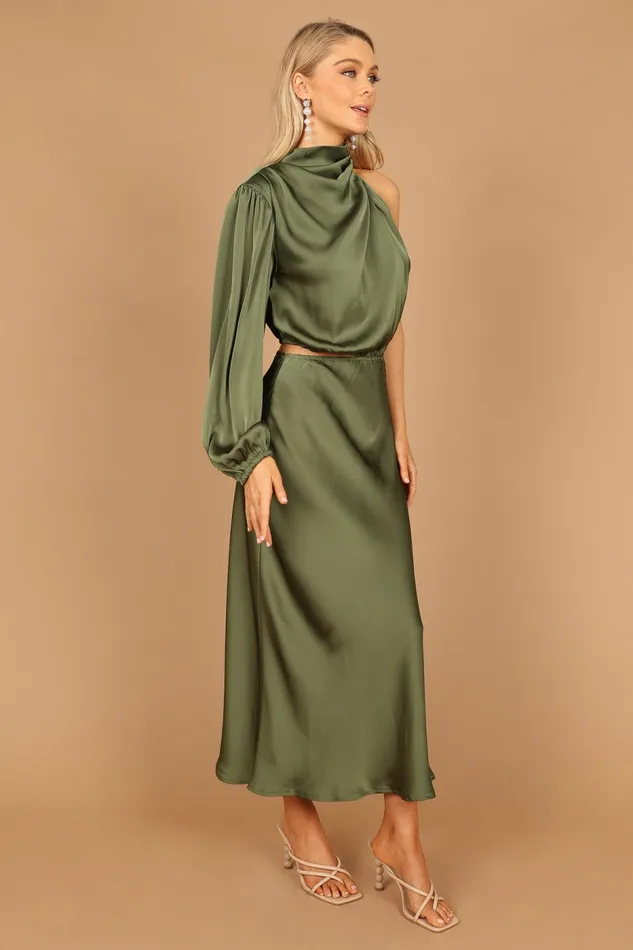 Petal and Pup Event Dresses Women Amelie One Shoulder Midi Dress Olive