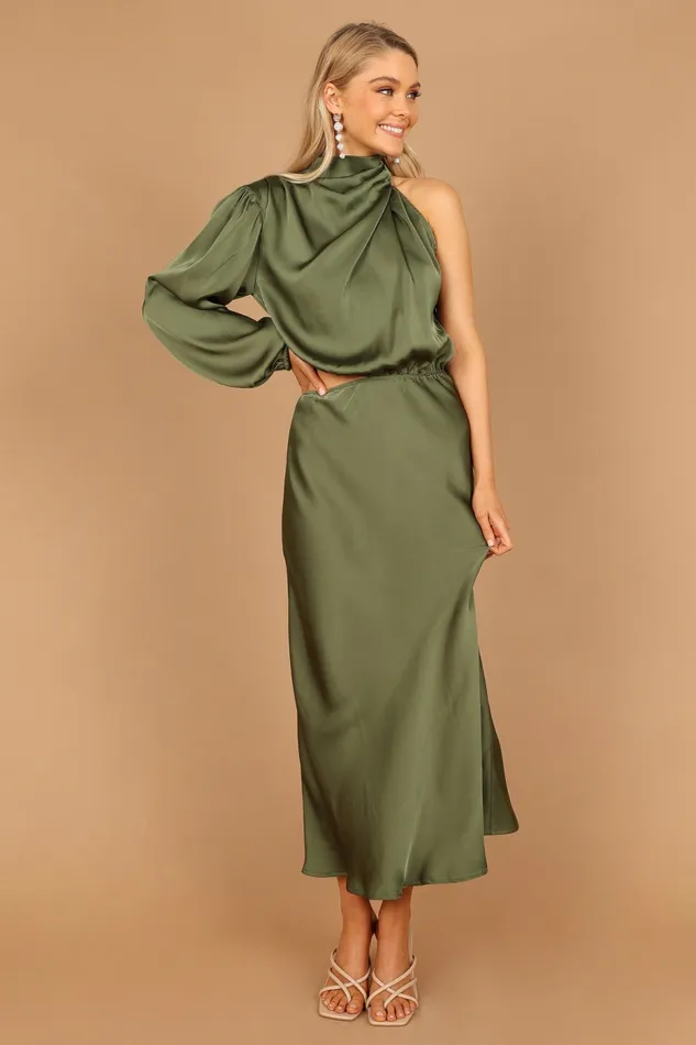 Petal and Pup Event Dresses Women Amelie One Shoulder Midi Dress Olive