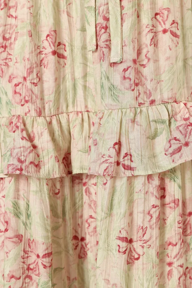 Petal and Pup Floral Dresses Women Levelle Midi Ruffle Dress IvoryRed Green Floral