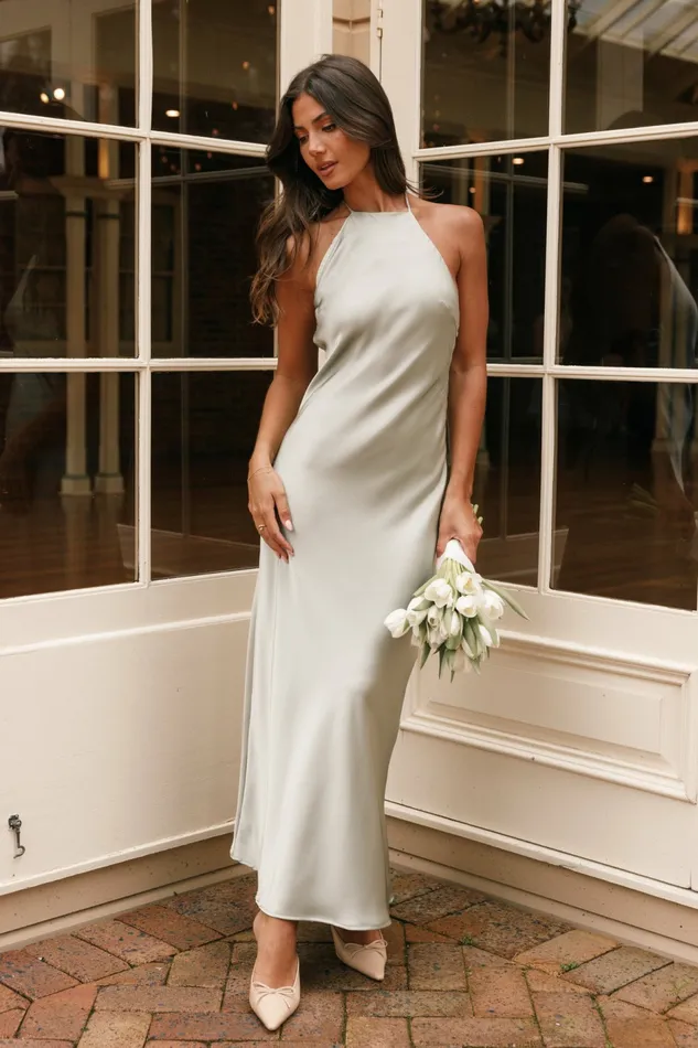 Petal and Pup Hadley Halterneck Maxi Dress Sage Women Event Dresses