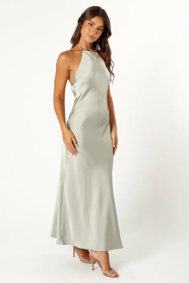 Petal and Pup Hadley Halterneck Maxi Dress Sage Women Event Dresses