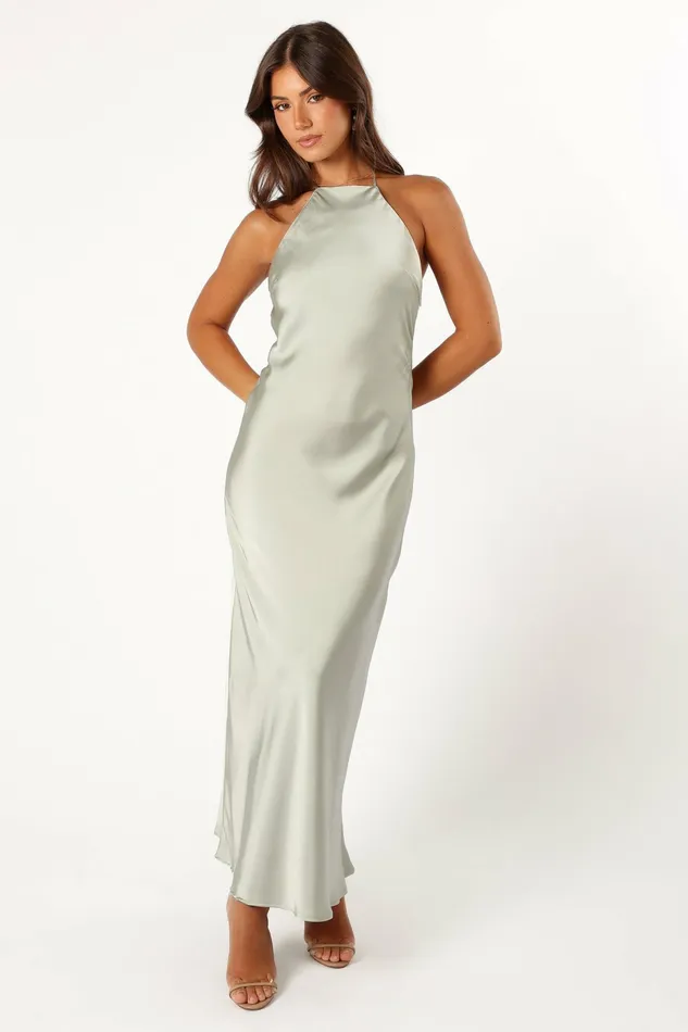 Petal and Pup Hadley Halterneck Maxi Dress Sage Women Event Dresses