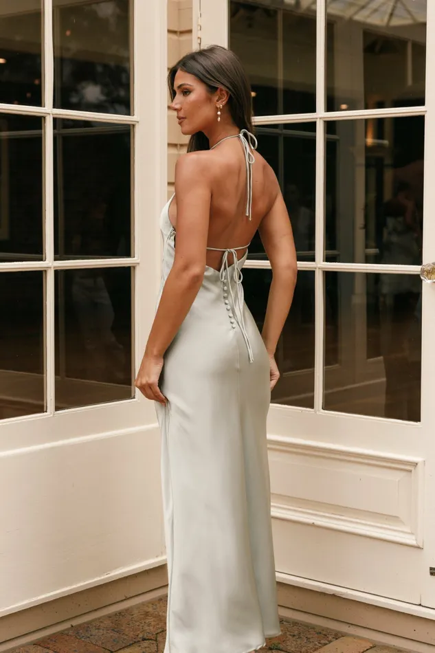 Petal and Pup Hadley Halterneck Maxi Dress Sage Women Event Dresses