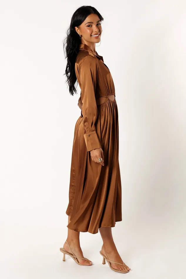 Petal and Pup Jett Long Sleeve Midi Dress Bronze Women Long Sleeve Dresses