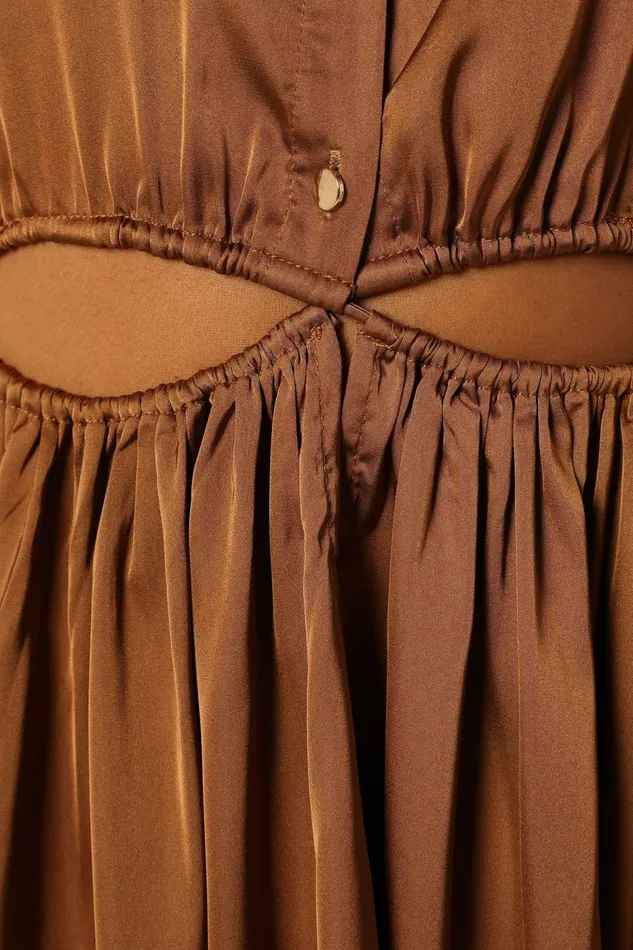 Petal and Pup Jett Long Sleeve Midi Dress Bronze Women Long Sleeve Dresses