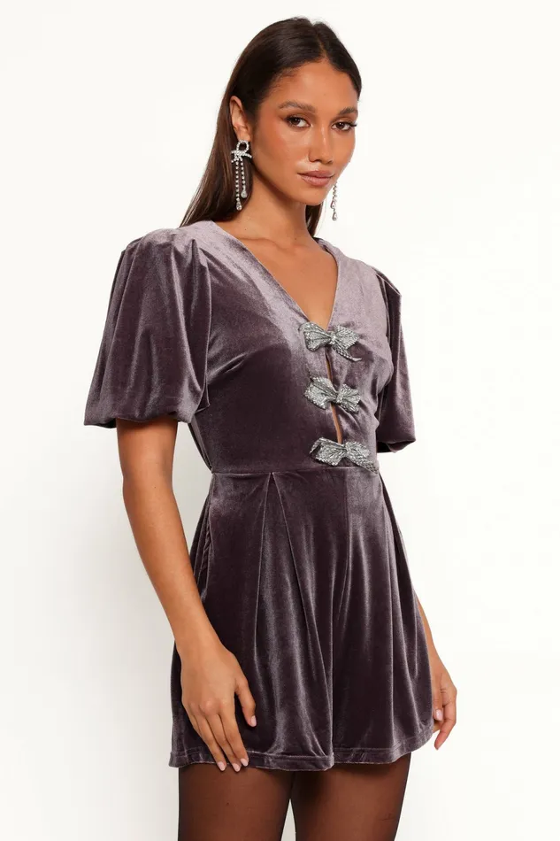 Petal and Pup Jumpsuits and Rompers Women Norah Velvet Romper Dark Purple