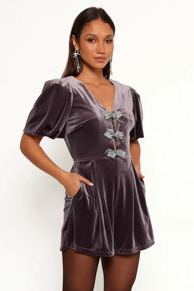 Petal and Pup Jumpsuits and Rompers Women Norah Velvet Romper Dark Purple