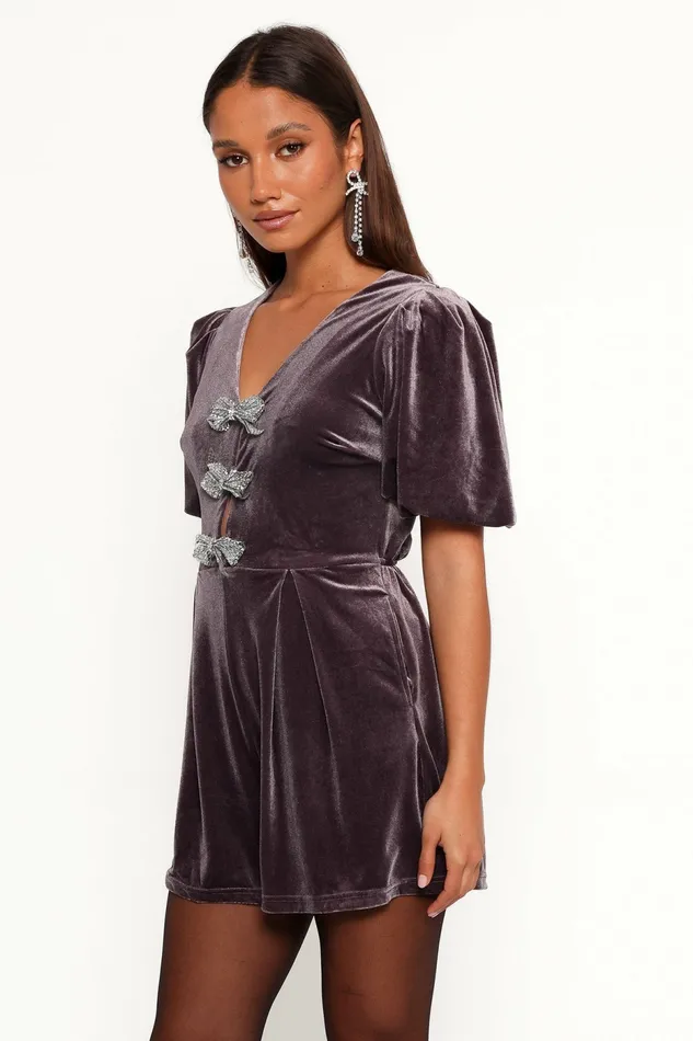 Petal and Pup Jumpsuits and Rompers Women Norah Velvet Romper Dark Purple