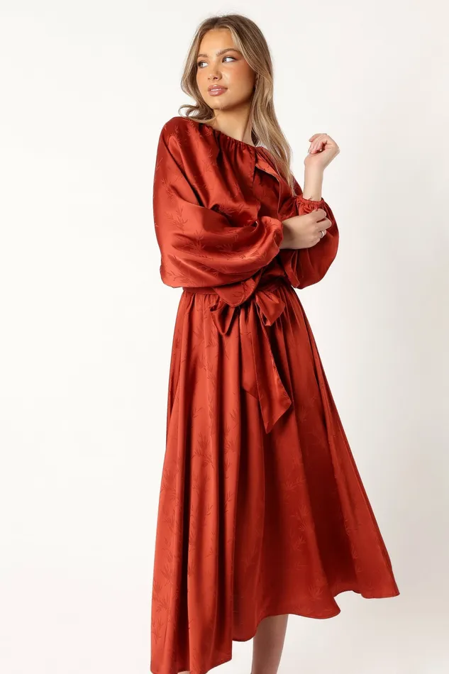 Petal and Pup Lexie Long Sleeve Midi Dress Bronze Women Floral Dresses