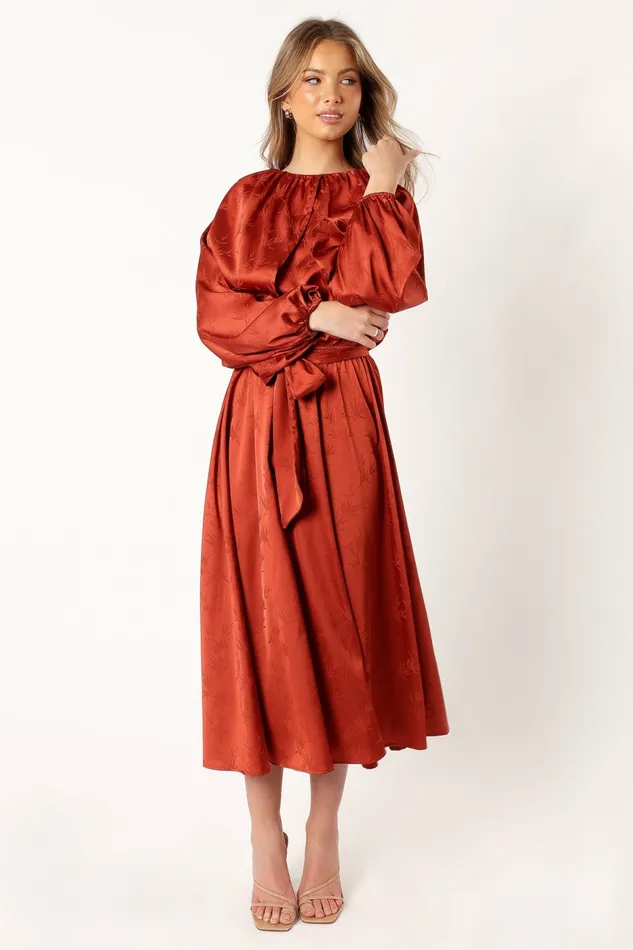 Petal and Pup Lexie Long Sleeve Midi Dress Bronze Women Floral Dresses