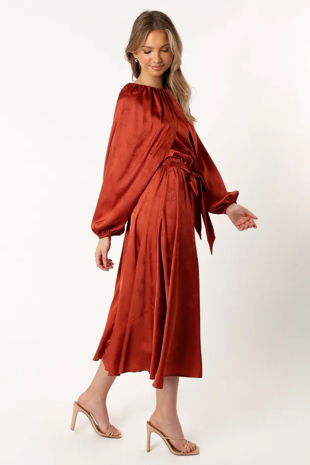 Petal and Pup Lexie Long Sleeve Midi Dress Bronze Women Floral Dresses