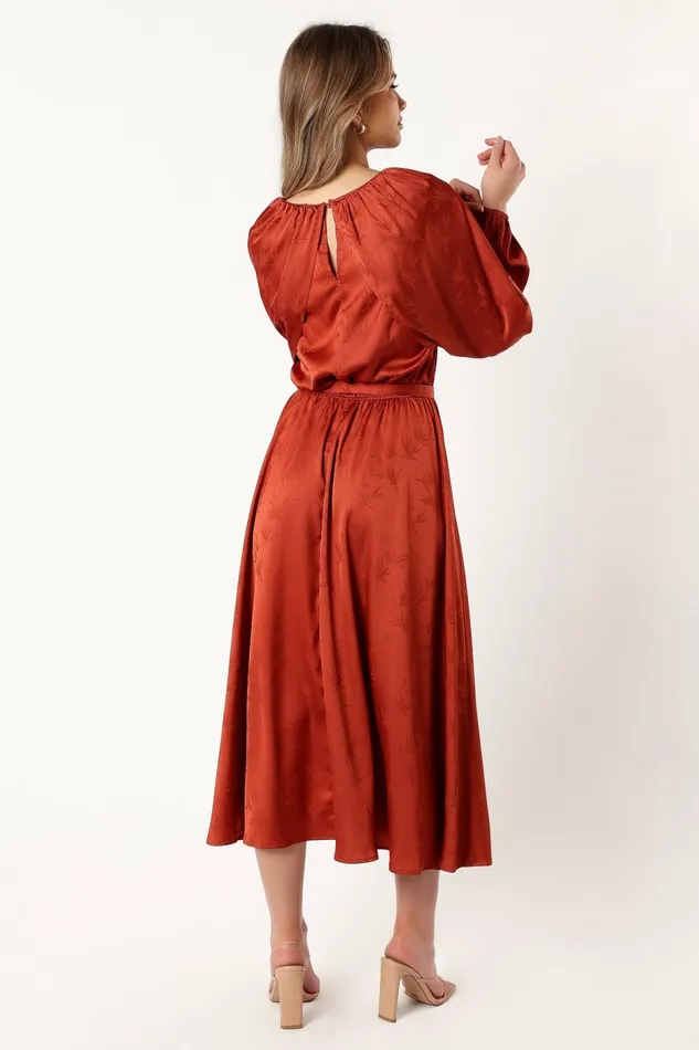 Petal and Pup Lexie Long Sleeve Midi Dress Bronze Women Floral Dresses