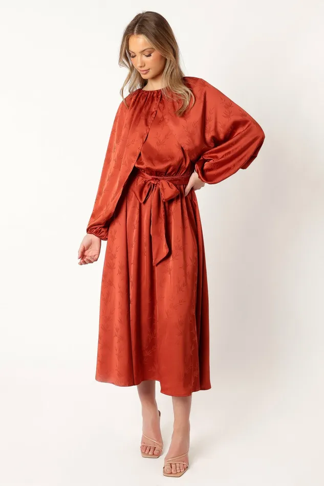 Petal and Pup Lexie Long Sleeve Midi Dress Bronze Women Floral Dresses