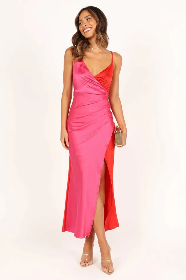 Petal and Pup Satin Dresses Women Lipa Colourblock Midi Slip Dress PinkRed