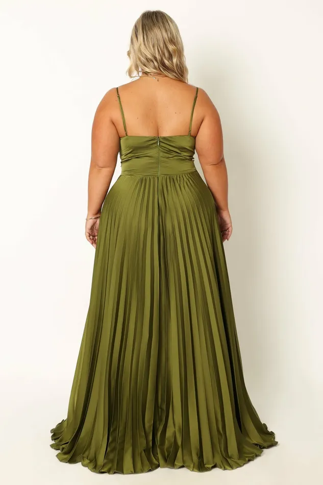 Petal and Pup Satin Dresses Women Naira Pleated Maxi Dress Palm Green