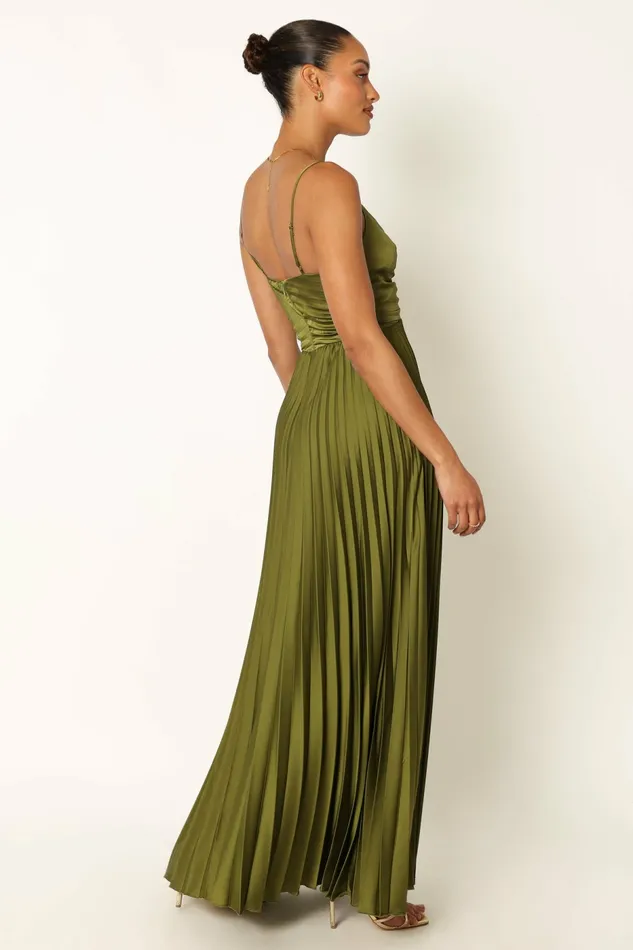 Petal and Pup Satin Dresses Women Naira Pleated Maxi Dress Palm Green