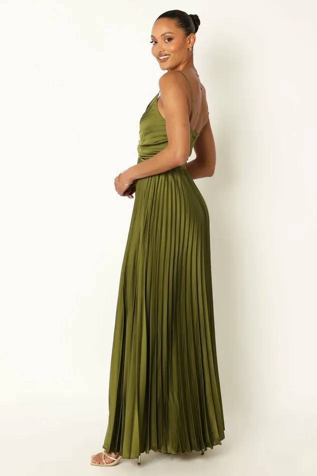 Petal and Pup Satin Dresses Women Naira Pleated Maxi Dress Palm Green