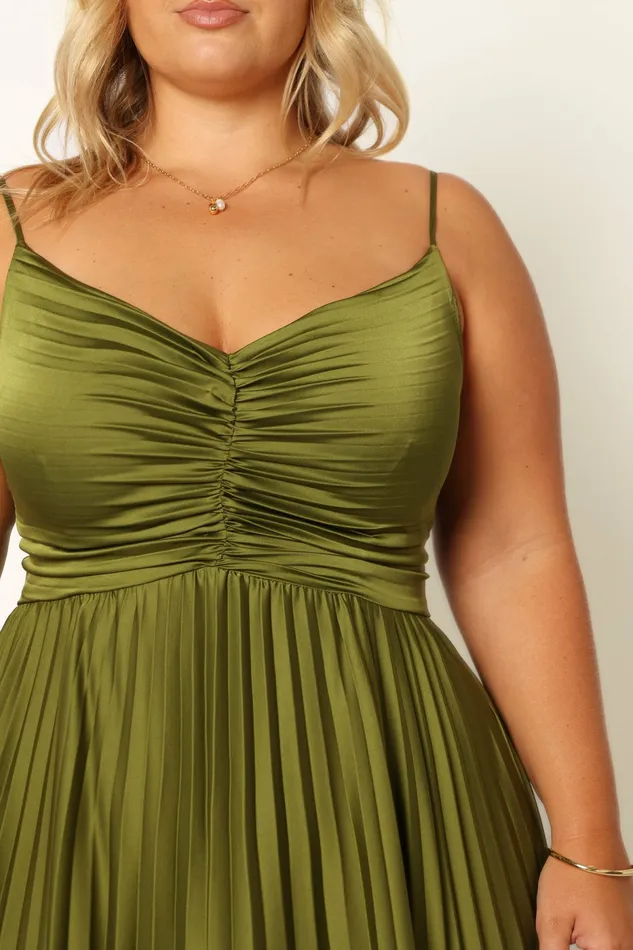 Petal and Pup Satin Dresses Women Naira Pleated Maxi Dress Palm Green
