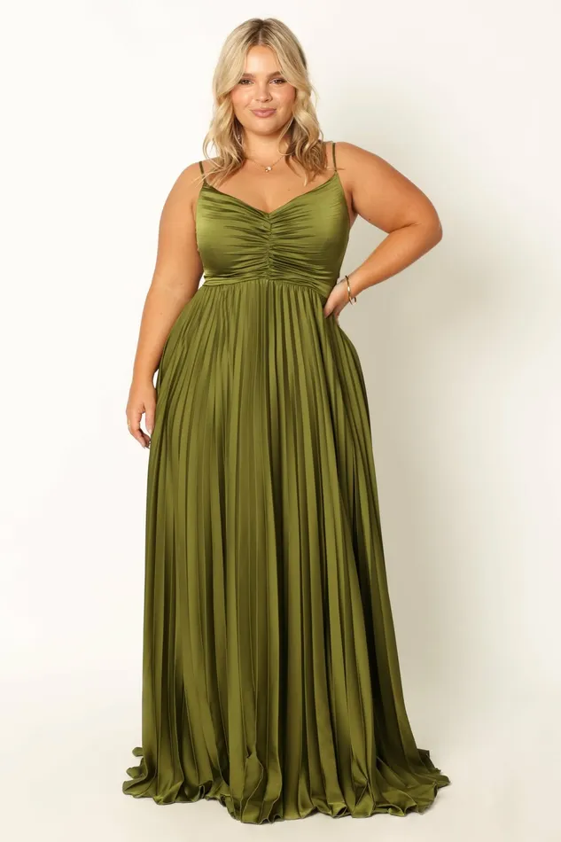 Petal and Pup Satin Dresses Women Naira Pleated Maxi Dress Palm Green