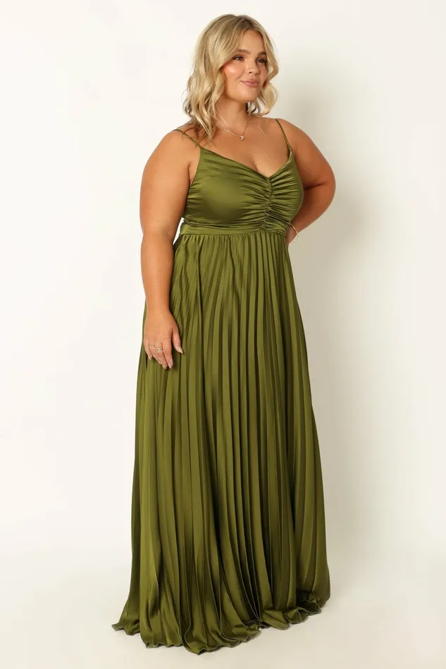 Petal and Pup Satin Dresses Women Naira Pleated Maxi Dress Palm Green