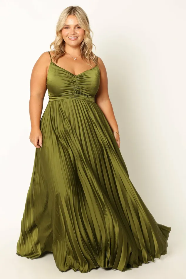 Petal and Pup Satin Dresses Women Naira Pleated Maxi Dress Palm Green