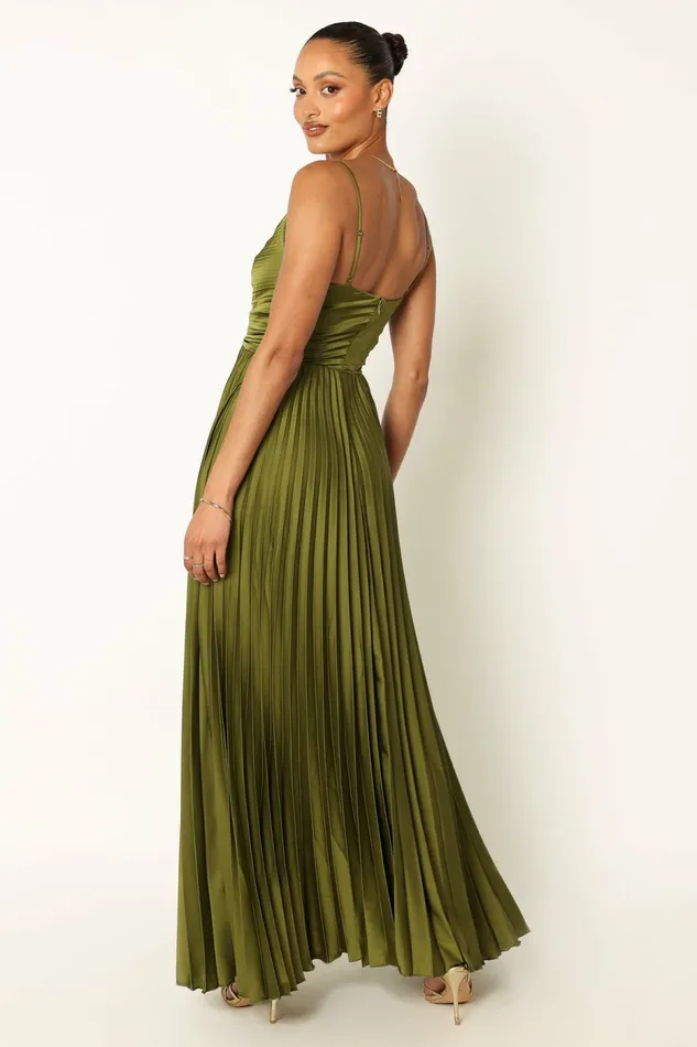 Petal and Pup Satin Dresses Women Naira Pleated Maxi Dress Palm Green