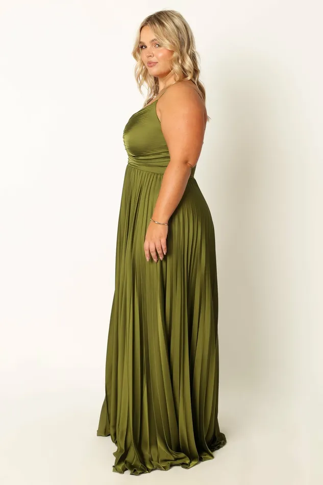 Petal and Pup Satin Dresses Women Naira Pleated Maxi Dress Palm Green
