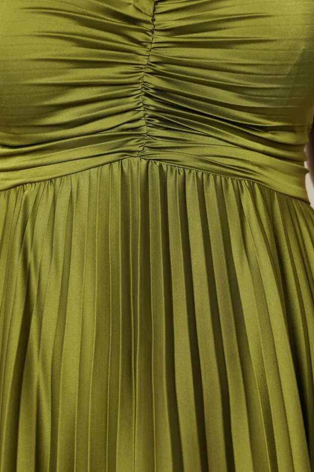 Petal and Pup Satin Dresses Women Naira Pleated Maxi Dress Palm Green