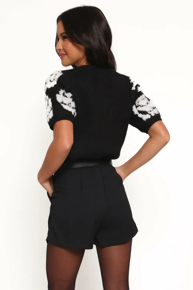 Petal and Pup Sweaters Women Lumara Texture Flower Short Sleeve Sweater Black