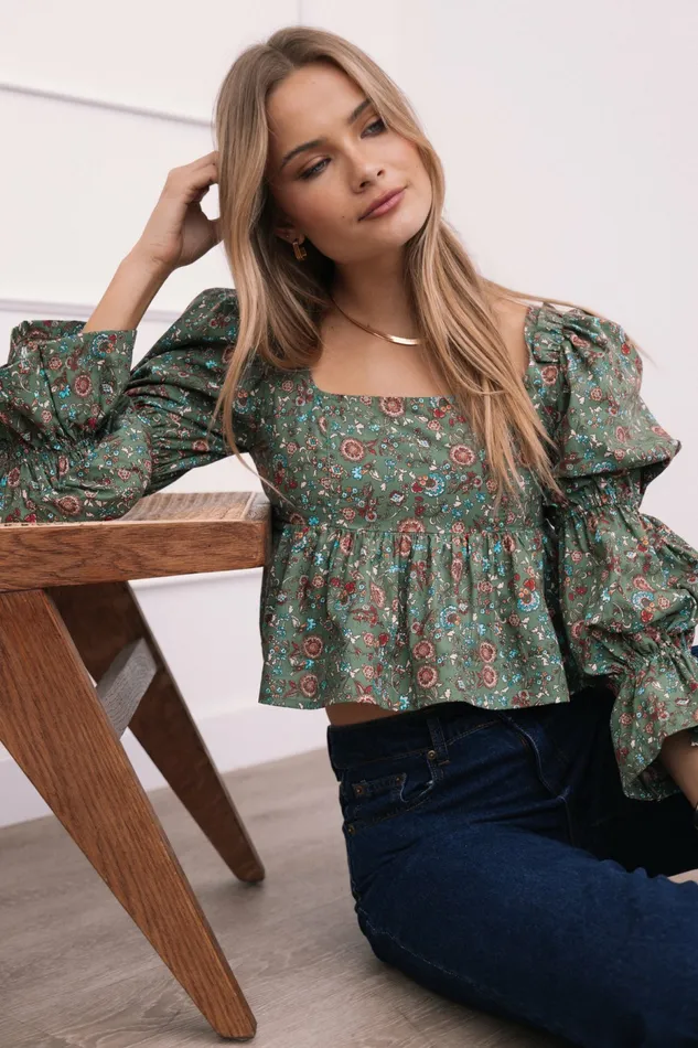 Petal and Pup Tops Women Kenny Top Green Paisley Floral