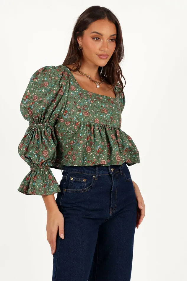 Petal and Pup Tops Women Kenny Top Green Paisley Floral