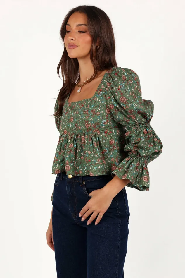 Petal and Pup Tops Women Kenny Top Green Paisley Floral