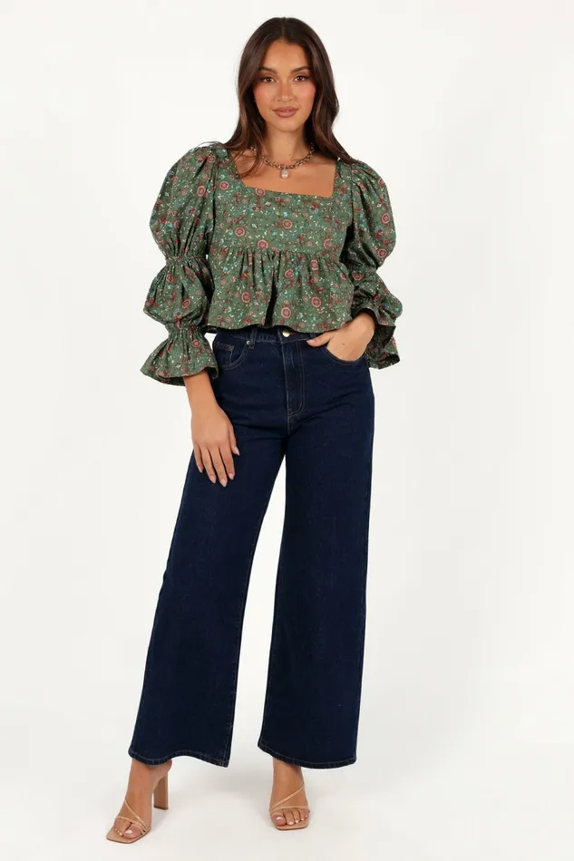Petal and Pup Tops Women Kenny Top Green Paisley Floral