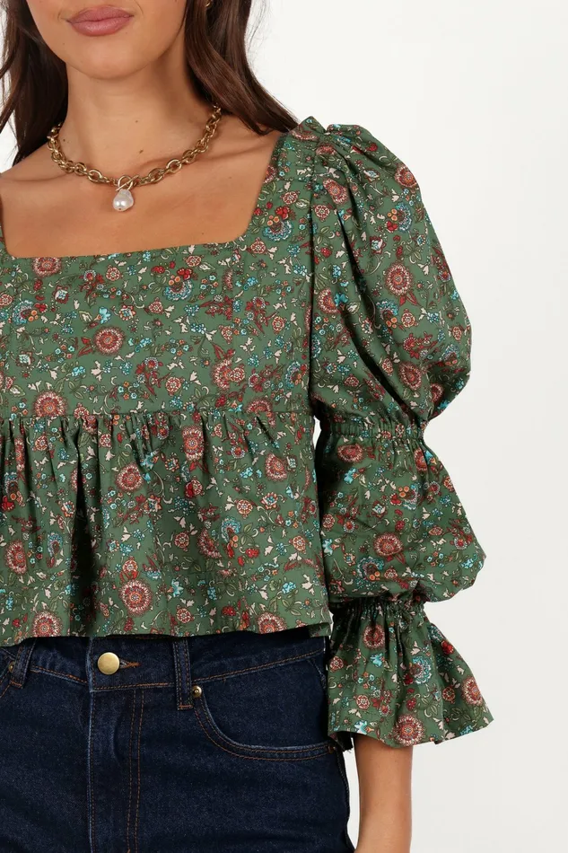 Petal and Pup Tops Women Kenny Top Green Paisley Floral