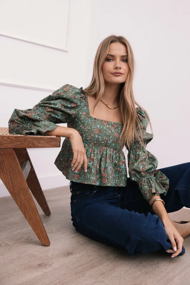 Petal and Pup Tops Women Kenny Top Green Paisley Floral