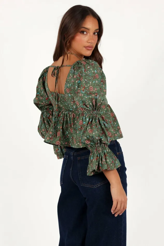Petal and Pup Tops Women Kenny Top Green Paisley Floral