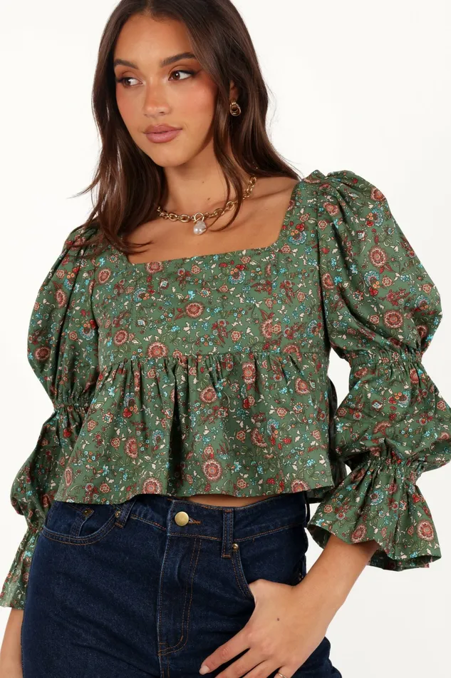 Petal and Pup Tops Women Kenny Top Green Paisley Floral
