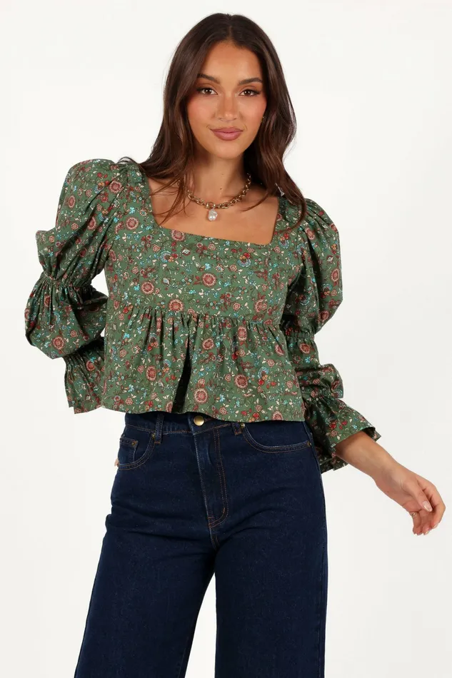 Petal and Pup Tops Women Kenny Top Green Paisley Floral