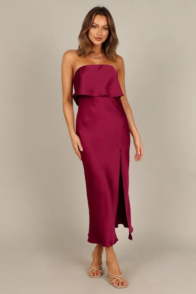 Petal and Pup Vienna Strapless Midi Dress Berry Women Event Dresses