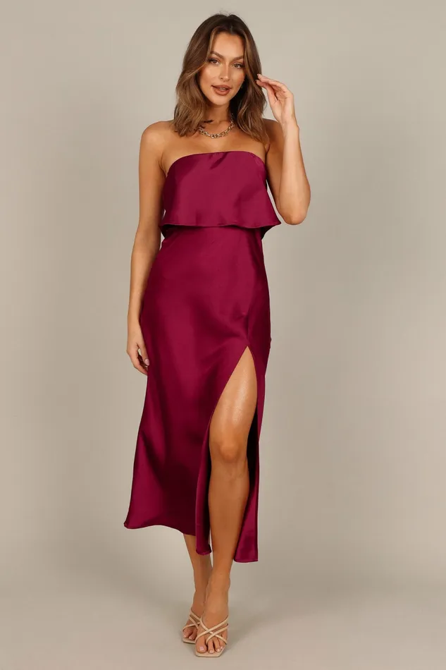 Petal and Pup Vienna Strapless Midi Dress Berry Women Event Dresses