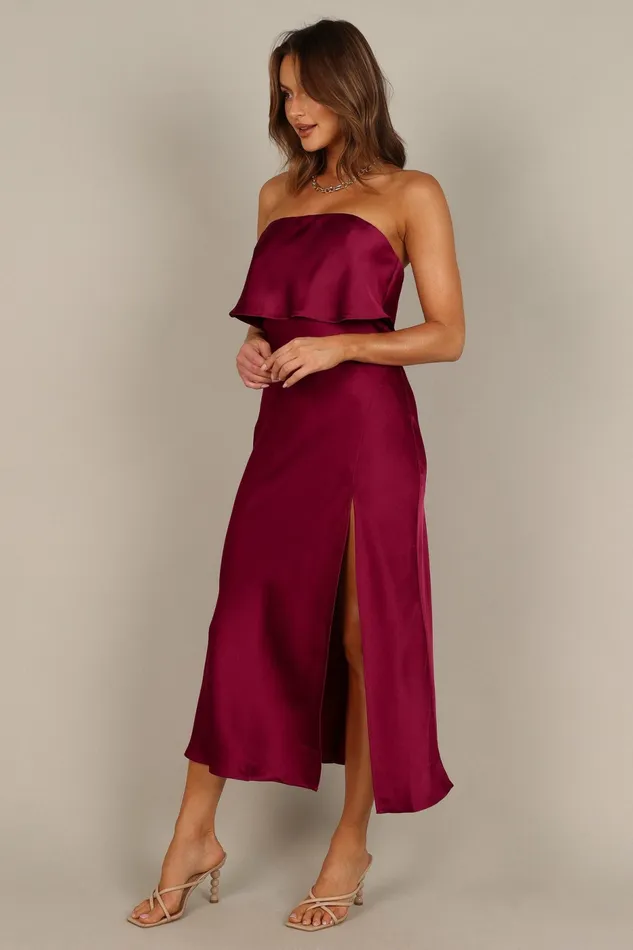 Petal and Pup Vienna Strapless Midi Dress Berry Women Event Dresses
