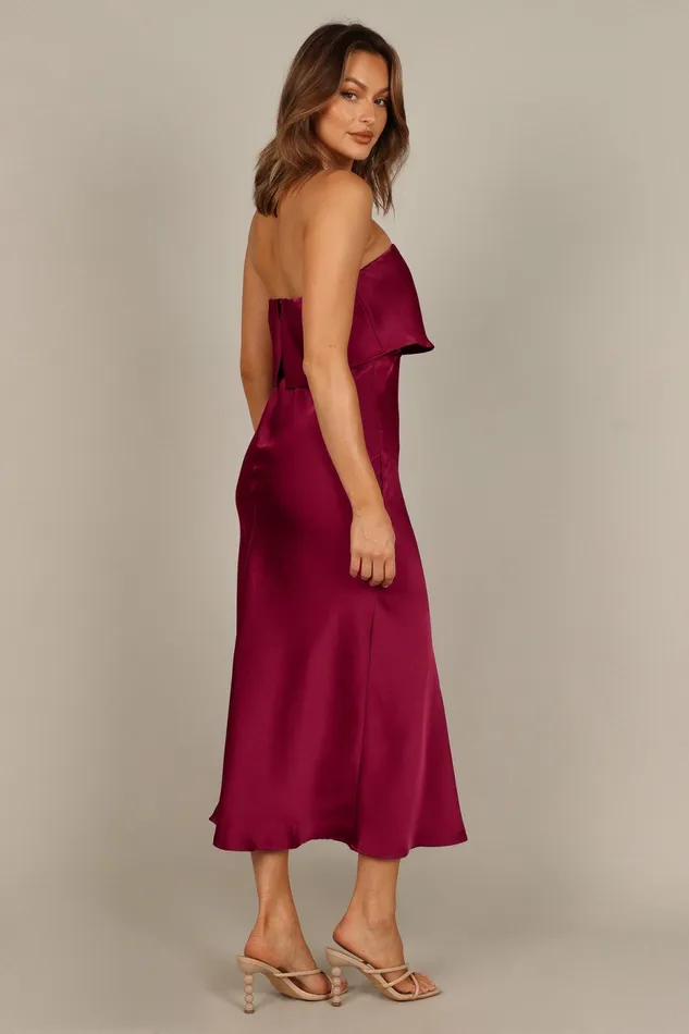 Petal and Pup Vienna Strapless Midi Dress Berry Women Event Dresses