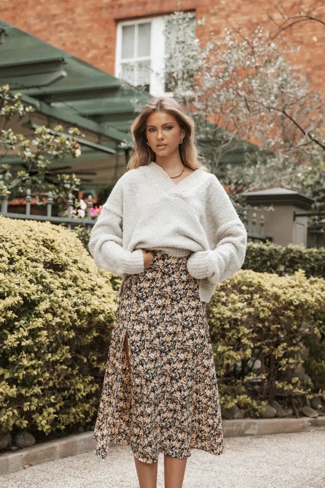 Petal and Pup Willow Midi Skirt Black Ditsy Floral Women Skirts