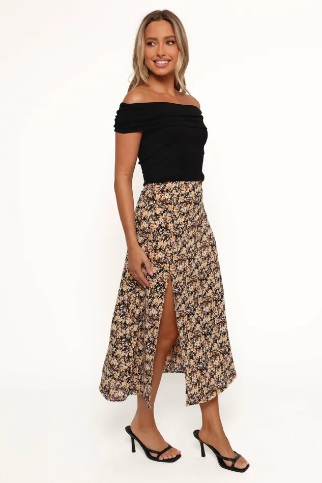 Petal and Pup Willow Midi Skirt Black Ditsy Floral Women Skirts