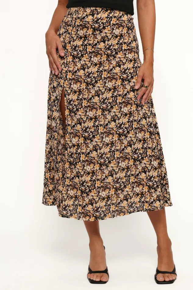 Petal and Pup Willow Midi Skirt Black Ditsy Floral Women Skirts