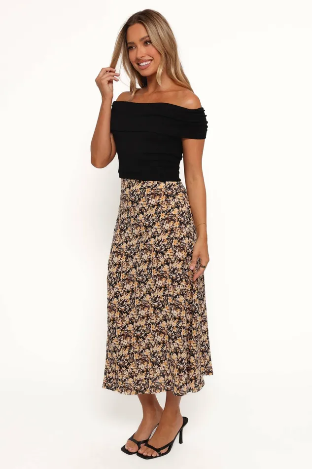 Petal and Pup Willow Midi Skirt Black Ditsy Floral Women Skirts