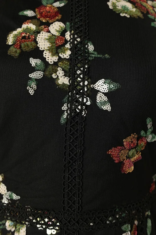 Petal and Pup Woodsen Long Sleeve Mini Dress Black Floral Women Floral Dresses