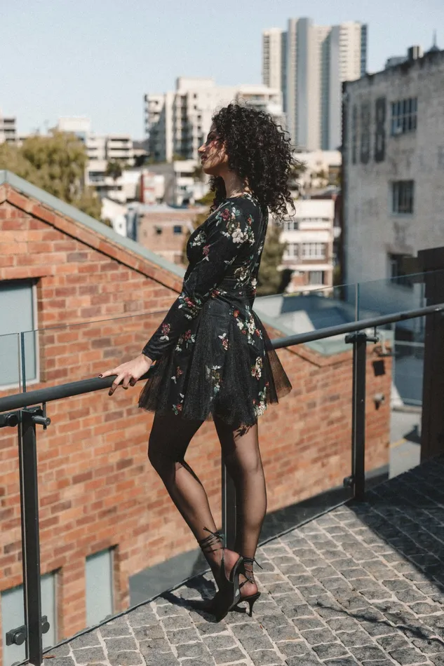 Petal and Pup Woodsen Long Sleeve Mini Dress Black Floral Women Floral Dresses