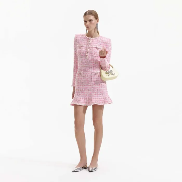 Pink Check Knit Mini Dress Women Self Portrait Dresses Pink Check Knit Mini Dress Women Self Portrait Dresses